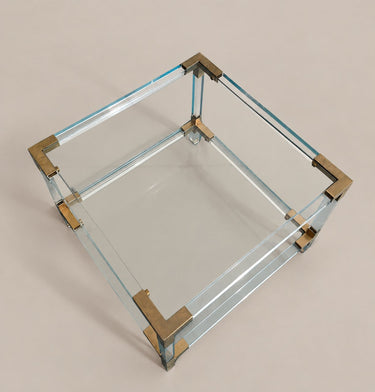 Mesa auxiliar transparente de dos niveles, 55 cm — tablero cuadrado desde arriba