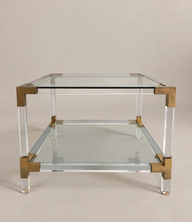 Mesa auxiliar transparente de dos niveles, 55 cm — perfil de la mesa