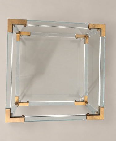 Mesa auxiliar transparente de dos niveles, 55 cm — vista cenital del tablero