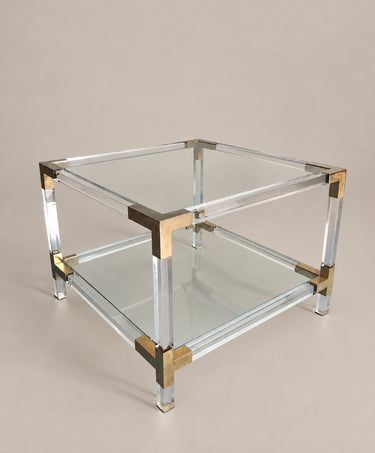 Mesa auxiliar transparente de dos niveles, 55 cm — mesa completa con ambos estantes