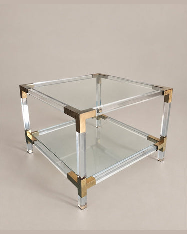 Mesa auxiliar transparente de dos niveles, 55 cm — mesa completa con ambos estantes