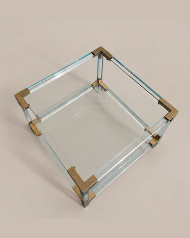 Mesa auxiliar transparente de dos niveles, 55 cm — tablero cuadrado desde arriba