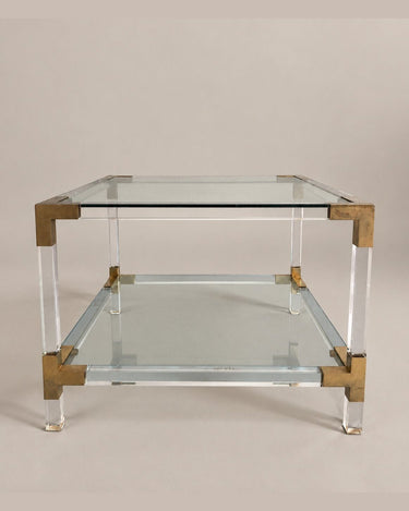 Mesa auxiliar transparente de dos niveles, 55 cm — perfil de la mesa