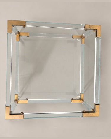 Mesa auxiliar transparente de dos niveles, 55 cm — vista cenital del tablero