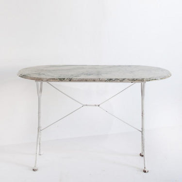 Mesa bistró de mármol verde y hierro, vista frontal