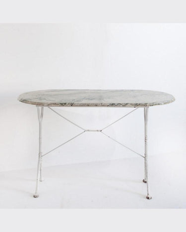 Mesa bistró de mármol verde y hierro, vista frontal