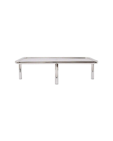 Mesa de centro rectangular de acero y cristal ahumado vista de frente