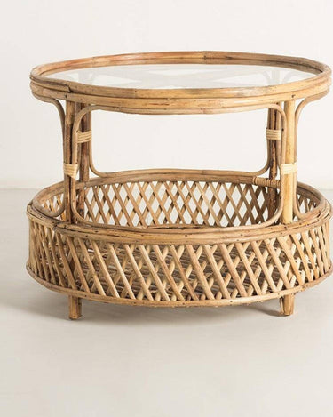 Mesa de centro de bambú con cristal