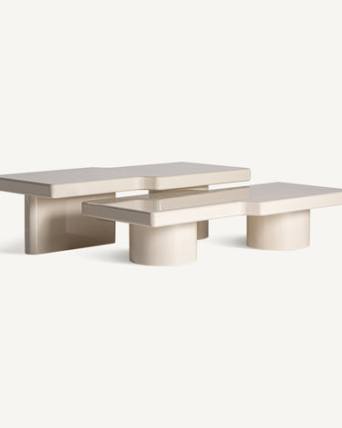 Mesa de centro de juego de 2 dm beige brillante de Vical, conjunto de dos mesas de centro beige