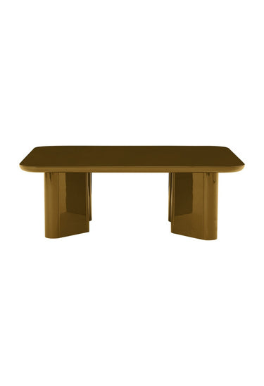 Mesas de Gabrielle Paris, proporción y material de mesa de centro rectangular de madera lacada ámbar