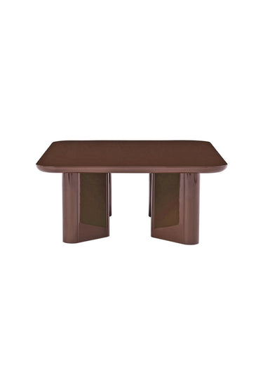 Mesas de Gabrielle Paris, proporción y material de mesa de centro rectangular de madera lacada arándano