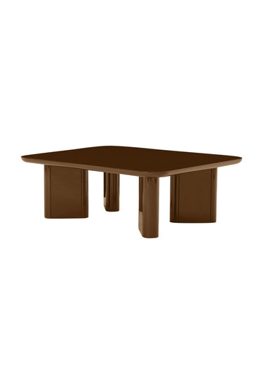 Mesas de Gabrielle Paris, proporción y material de mesa de centro rectangular de madera lacada caramelo