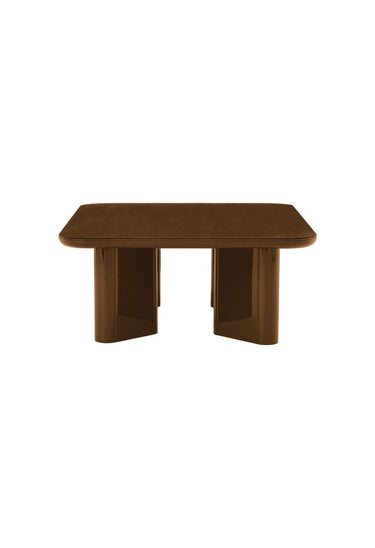 volumen y estructura de mesa de centro rectangular de madera lacada caramelo de Gabrielle Paris