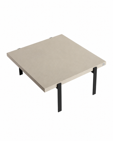 Vista elevada de la mesa cuadrada de Rockstone con patas negras