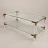 Mesa de centro transparente de dos niveles — mesa rectangular en vista oblicua
