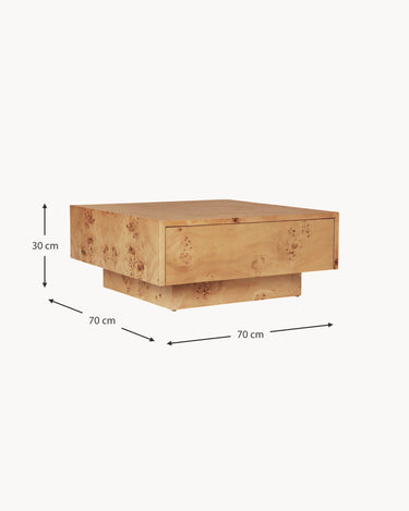 Mesa de centro de Ferm Living en un esquema con sus medidas.