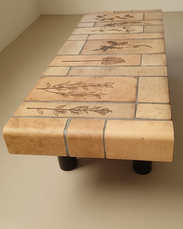 Mesa de centro rectangular Roger Capron con azulejos botánicos vista desde arriba
