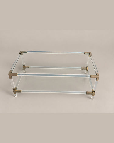 Mesa de centro transparente de dos niveles — superficies transparentes desde arriba