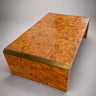 Mesa de centro vintage rectangular de madera de raíz con borde de latón
