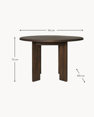 Esquema acotado existente de la mesa de comedor de haya oscura.