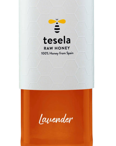 Miel Tesela en tarro: detalle de la etiqueta de lavanda