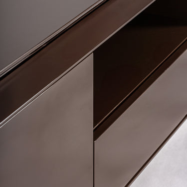 Mueble para TV de madera DM marrón brillo de Vical, detalle de la base