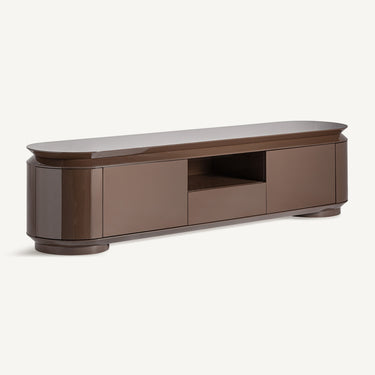 Mueble para TV de madera DM marrón brillo de Vical, mueble para TV abierto