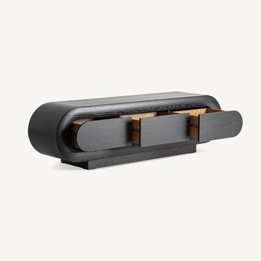 Detalles de muebles para TV de roble negro de Vical, mueble para TV abierto