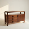 Mesa auxiliar de madera y marmol tonos beige marron