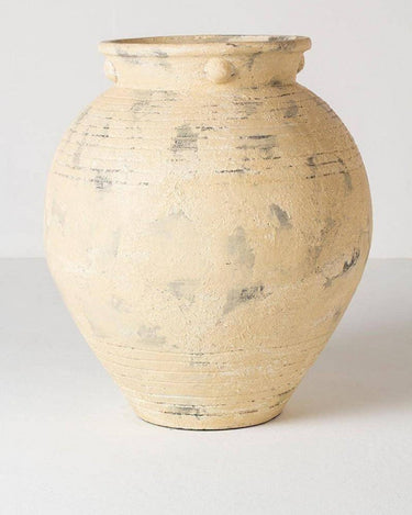 Vasija decorativa de terracota blanco roto