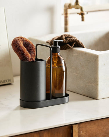 KAKI black sink organiser for brush, soap and cloth – Nordal