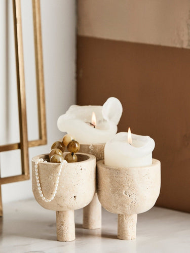 Natural travertine detail of ROCA sculptural organiser – Nordal
