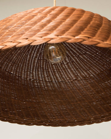 Side view of the brown rattan lampshade