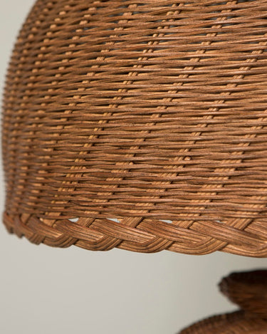 Brown rattan lampshade in an interior setting