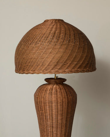 Side view of the brown rattan lampshade