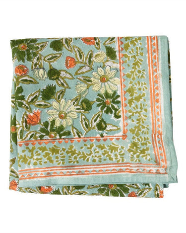 Pañuelo Meera azul y verde de algodón, 100 × 100 cm — Bonheur du Jour