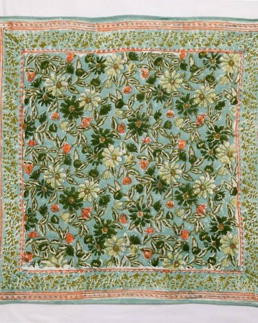 Pañuelo Meera azul y verde de algodón, 100 × 100 cm — Bonheur du Jour, vista 2