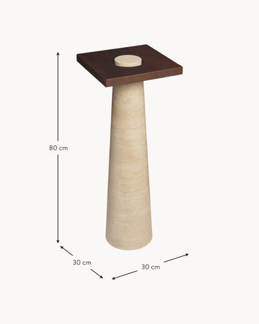 Pedestal de Ferm Living en un esquema con las medidas de su base y altura.