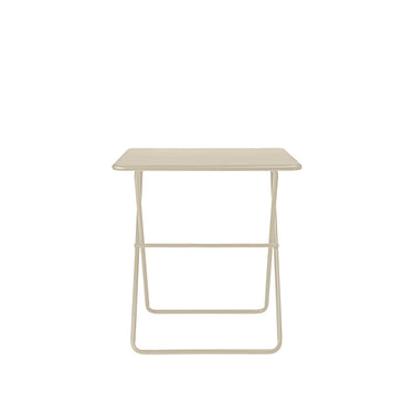 Perfil lateral de la mesa de jardín cuadrada beige gris