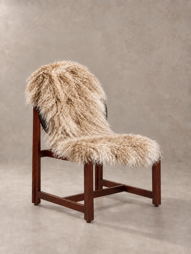 Piel de oveja tibetana camel sobre silla de madera sin brazos