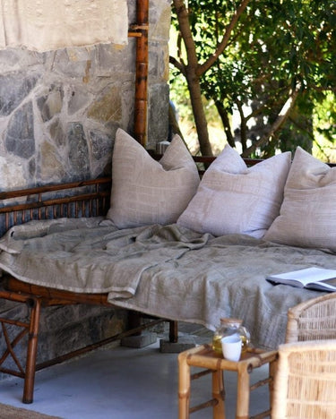 Plaid Bogolan de lino African Jacquard en tono natural