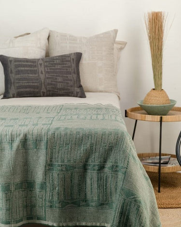 Plaid Bogolan verde bosque de lino African Jacquard