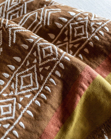 Plaid Dhara de algodón natural con flecos Caravane 140 x 200 cm