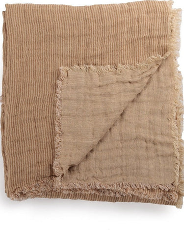 Plaid lino gofrado rayas reversible sobre sofá Le Monde Sauvage