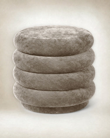 Pouf Redondo de Terciopelo Desgastado Beige para Decoración