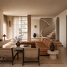 Salón cálido y minimalista diseñado como inspiración para un proyecto de interiorismo integral premium