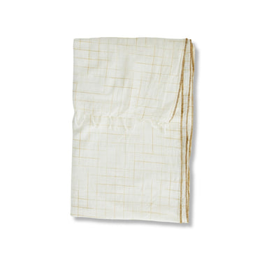 Cortina khadi cuadros ecru curry caída natural