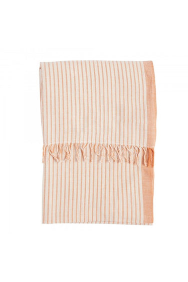 Cortina rayas terracota flecos ambiente ventana