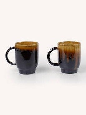 Vista completa de set de dos tazas de cerámica marrón flameada de Rivêt - Indochineur