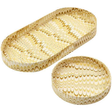 Set de 2 vaciabolsillos de papel jaspeado de Craft Boat, detalle del dibujo jaspeado amarillo